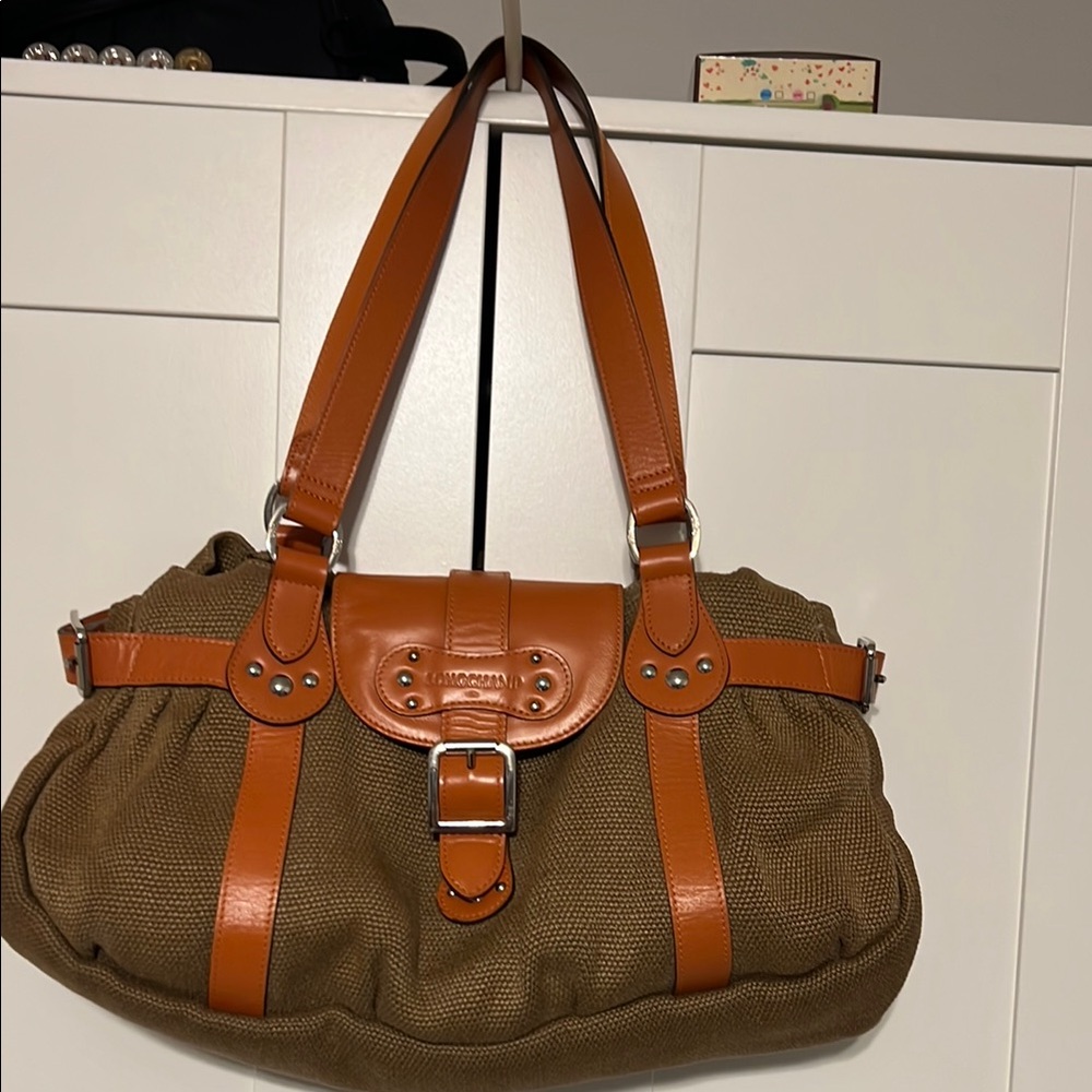 LONGCHAMP Brown and Tan Handbag with Leather Straps